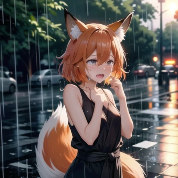 雨の街で佇む狐娘の秘密