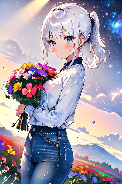 秋桜畑でブーケを作る