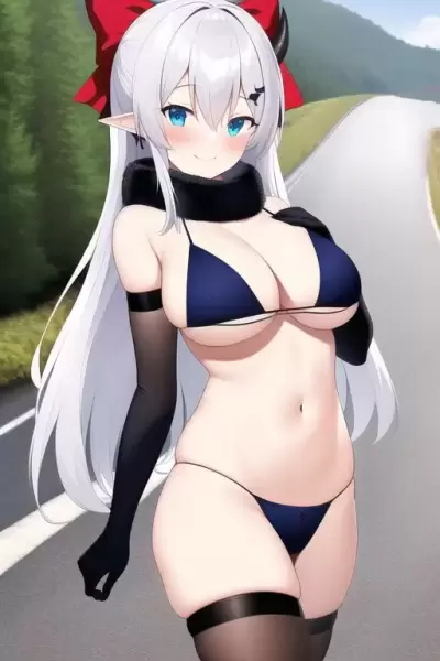 黒ビキニの悪魔とマフラーです。