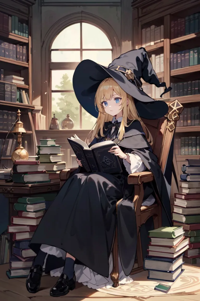 魔導書(Grimoire)を読む魔女