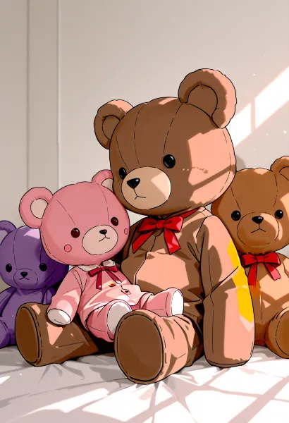 陽だまりで寄り添うクマの家族