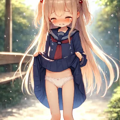 セーラー服姿の金髪少女のパンツ