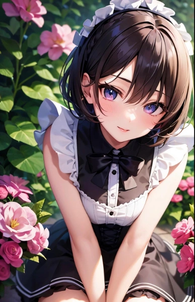 お花畑とメイドさん