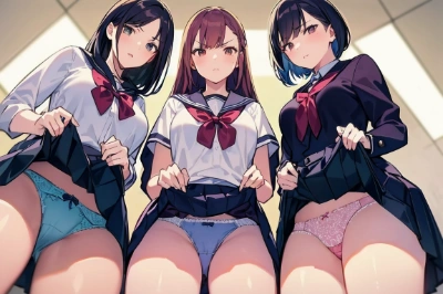 ローアングル嫌パン3人