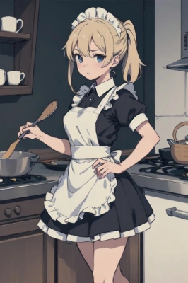 料理中のメイドさん