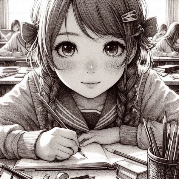 鉛筆を握った少女（鉛筆画）