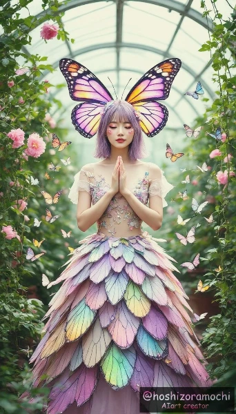 蝶の羽で呼吸する生態ドレス - Breathable eco-dress with butterfly wings