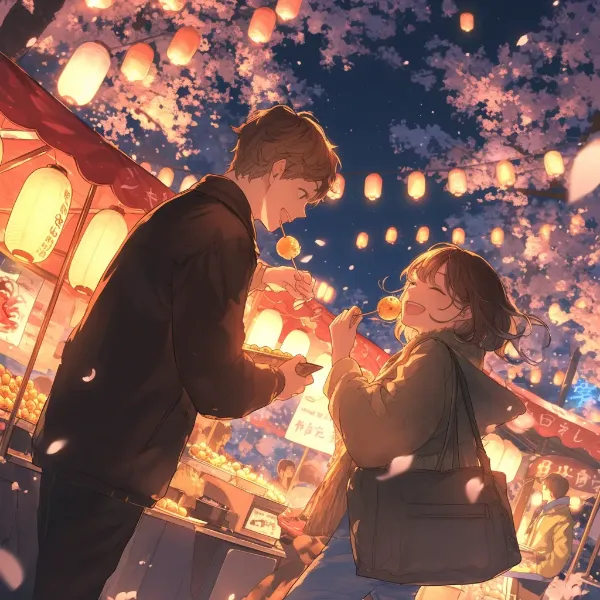 夜桜のなかでたこ焼き