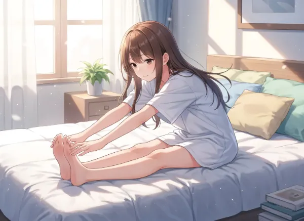 朝陽に伸びる少女