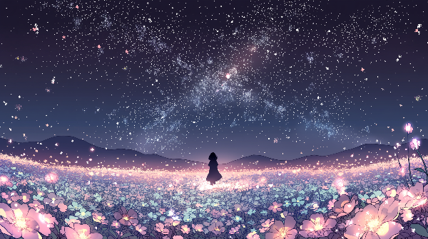 花畑と夜空