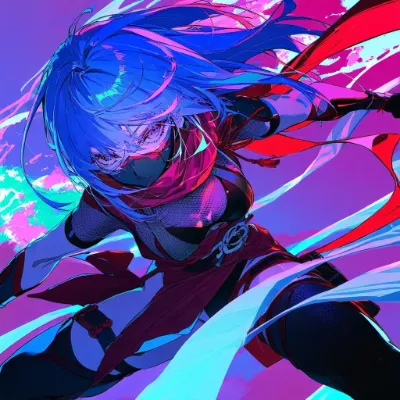 蒼髪紅装の影戦士