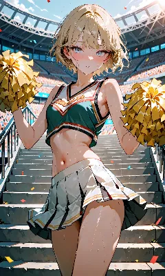 金髪セミショートウェーブ　チアガール