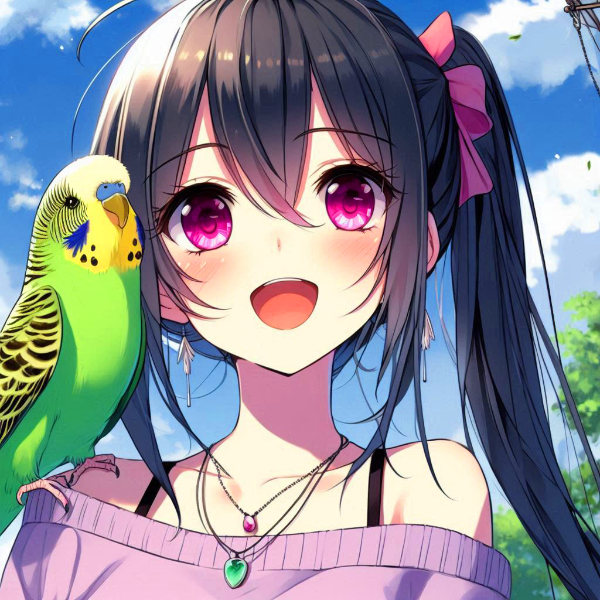 ペットのインコと、黒髪ポニーテール少女♥(10枚)