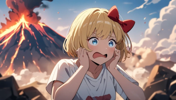 うわ～噴火したよ～