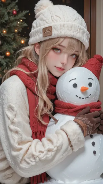 雪だるまを抱きしめる冬の少女の魔法