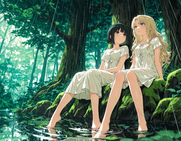 黒髪＆ブロンド・雨の森と蛍