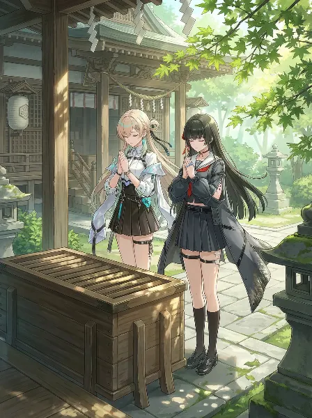 神社で祈る鳴潮の千咲とリンネー！