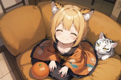 虎縞にゃん子と蜜柑