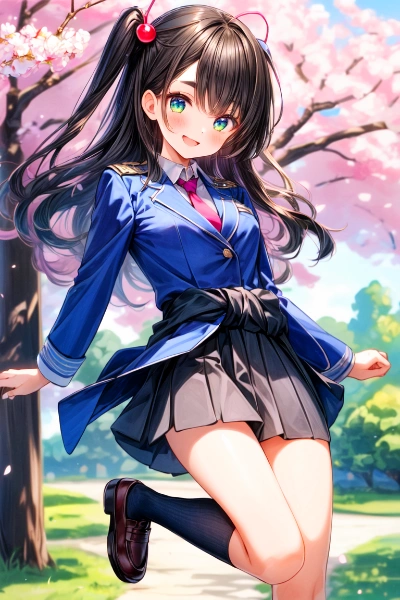 新学期のうちの子と、桜並木＊(3枚)