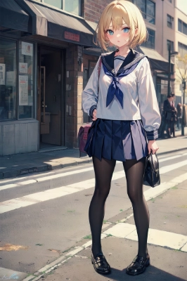 登校する金髪黒タイツちゃん