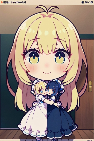 ハグする仲良し少女（守護霊付き）