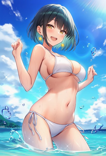 夏のビーチで弾ける笑顔