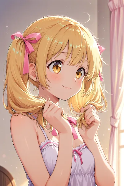 ピンクのリボンが紡ぐ朝の微笑み