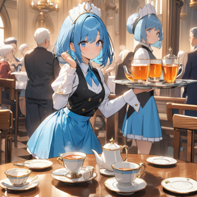 かわいい青髪ウエイトレスさん