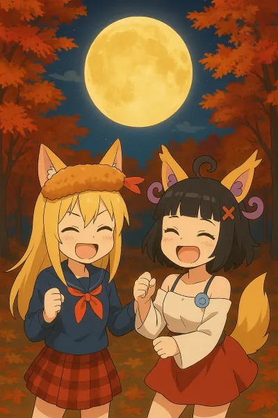 秋の夜長にエビフライを頭上に乗せ喜び合う娯楽が強い文化の中で育った少女たち