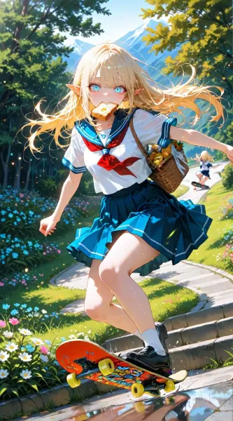 (3枚)　「遅刻！遅刻！遅刻しちゃう!!!!」　彼女は3年後金メダリストに