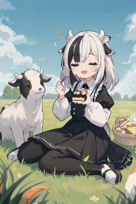 ケーキを食べる牛娘