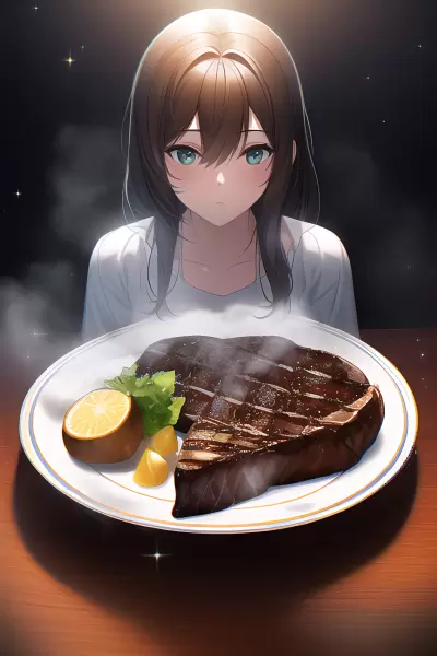 女の子とステーキ