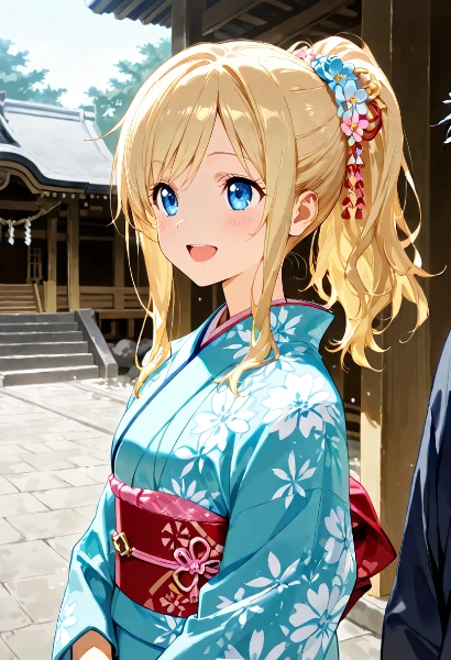 夏祭りの神社で咲く花の微笑み