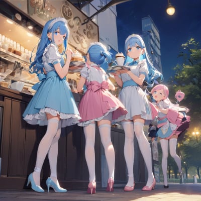 夜の青髪ウエイトレスさん