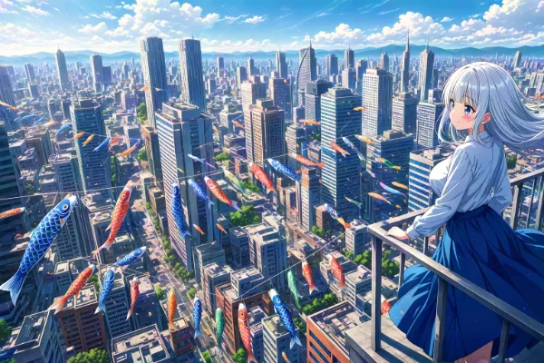 ビルの海を泳げ！こいのぼり！