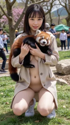 森を出た広場で遊んでるレッサーパンダを抱っこw　このもふもふ感がヤバい、可愛い過ぎて心臓止まりそうwww