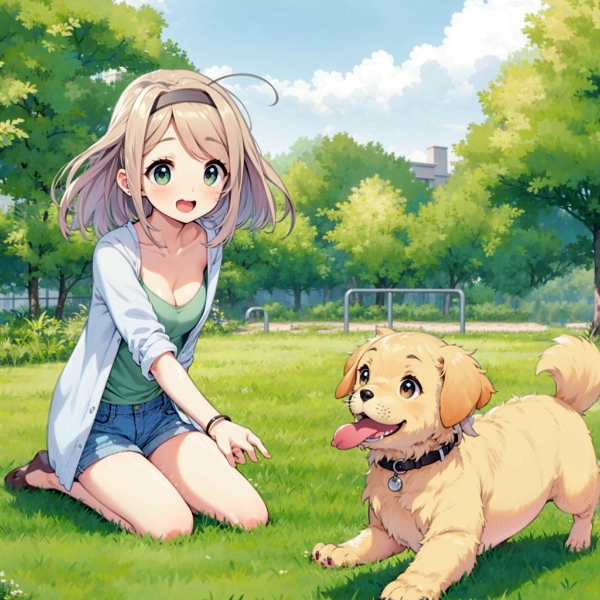 犬と遊ぶ女の子