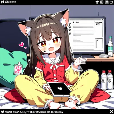 驚き顔のネコ耳パジャマ娘