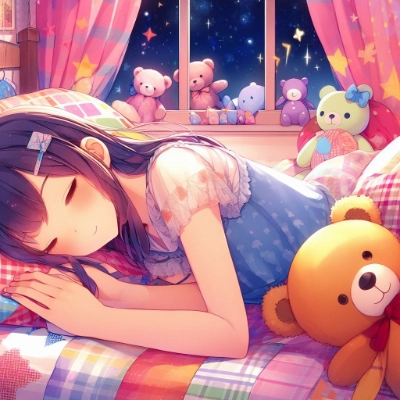 テディベアと眠る女の子