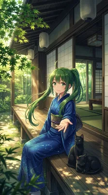 星空浴衣の少女と黒猫の宵