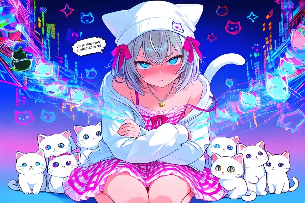 猫耳少女とネコたちのネオン騒動