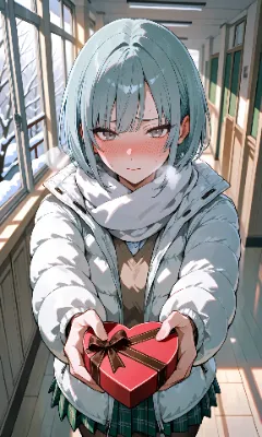 水色髪ショート　バレンタイン