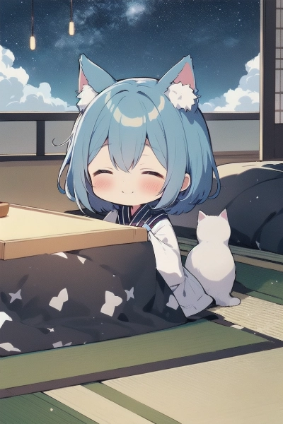 こたつで和む迷子猫