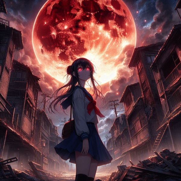 廃墟と朱い月
