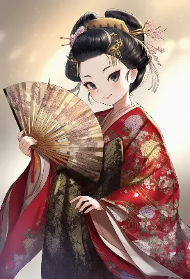 雅な扇子姿の和装少女
