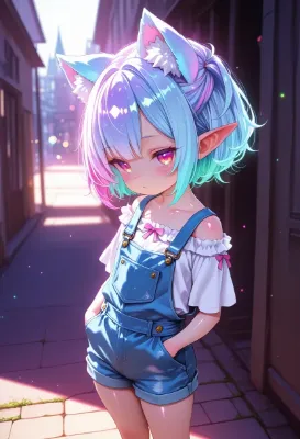 7枚）オーバーオールとケモ耳エルフさん