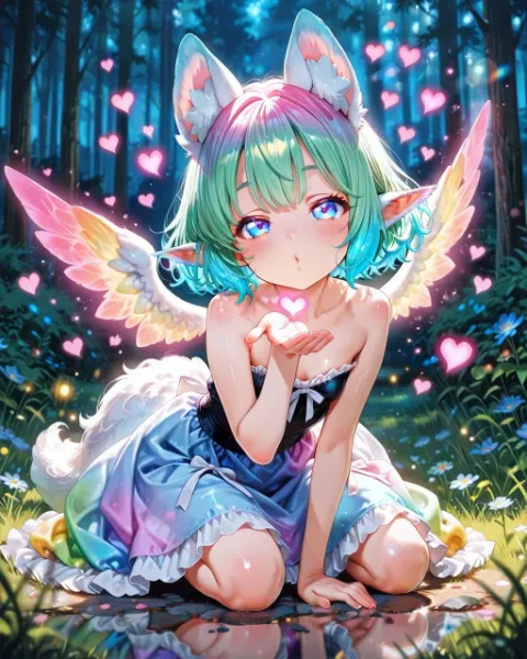 3枚）投げキッスとケモ耳エルフさん