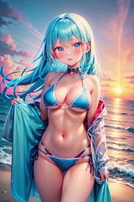 夕焼けの浜辺にて…