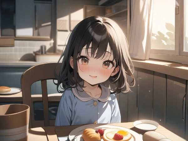 朝食を食べる女の子