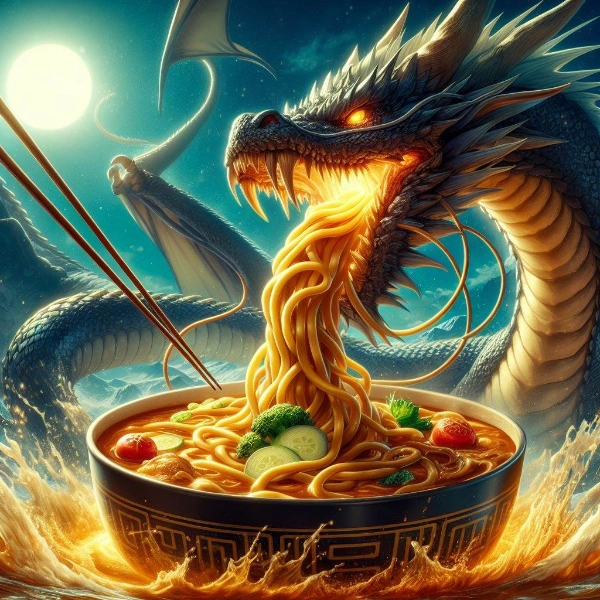 カレーうどんを吐き出すドラゴン